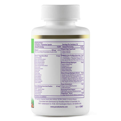 Paradise Herbs Earth's Blend Vitamin C with Nature's C and Adaptogens, Superfoods Base of Probiotics & Organic Alkalizing Greens, 90 Vegetarian Capsules - dailyvitalstore