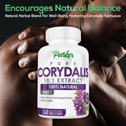 Parker Naturals Pure Corydalis Root Extract Capsule - 1000mg Strength, 10:1 Corydalis Yanhusuo Extract, Natural Relief, Long Lasting, 100% Vegetarian, 120 Servings, 240 Count - dailyvitalstore