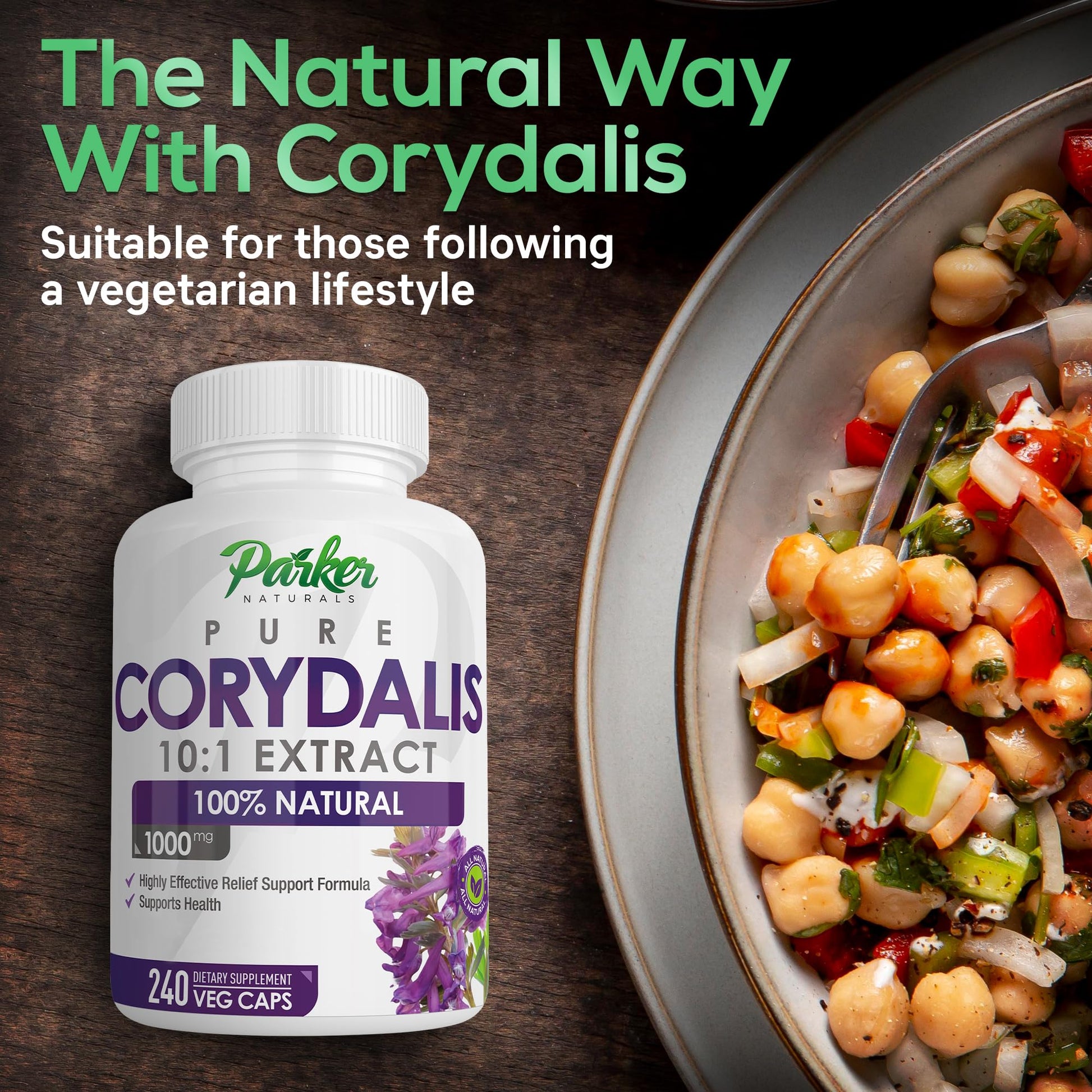 Parker Naturals Pure Corydalis Root Extract Capsule - 1000mg Strength, 10:1 Corydalis Yanhusuo Extract, Natural Relief, Long Lasting, 100% Vegetarian, 120 Servings, 240 Count - dailyvitalstore