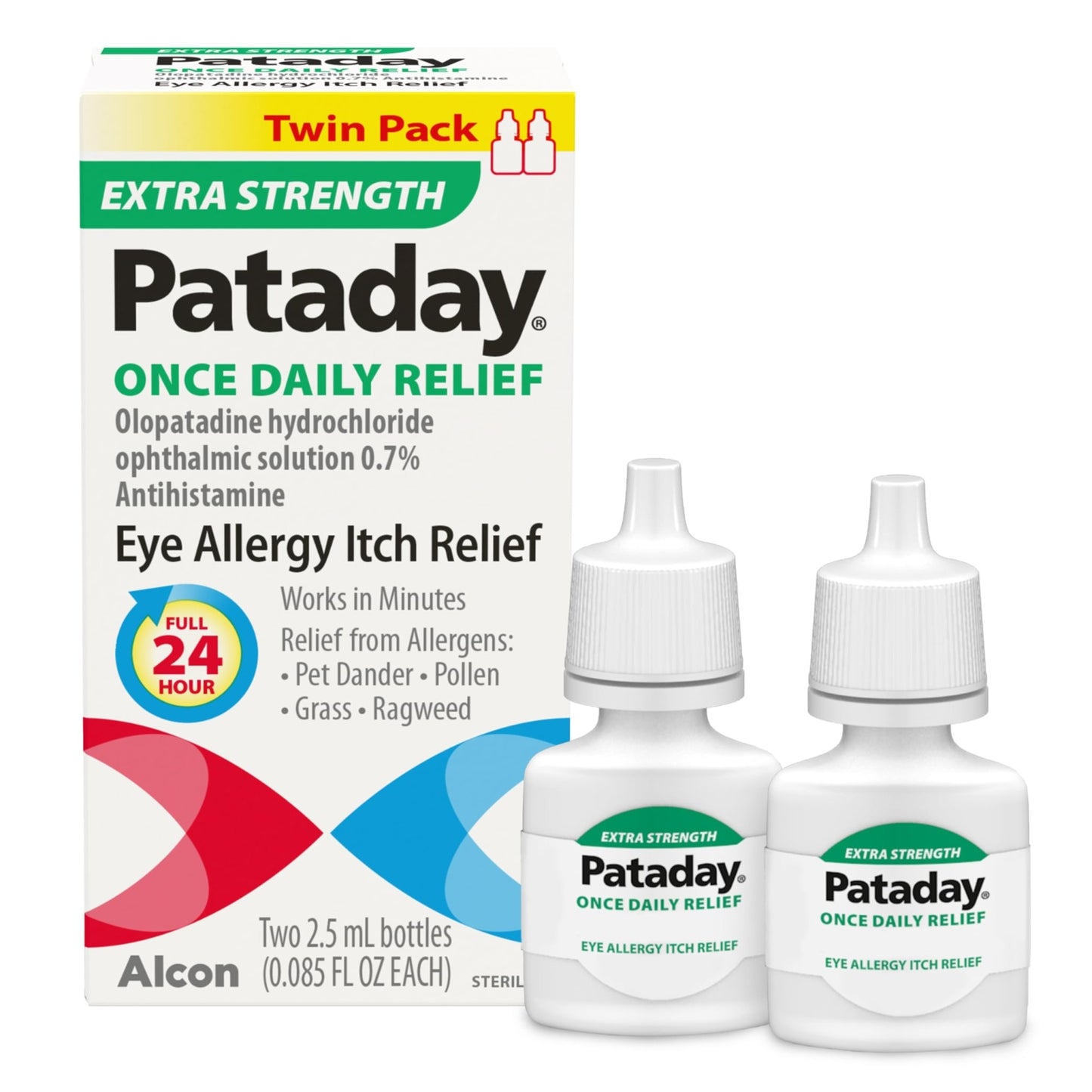 Pataday Once Daily Extra Strength Relief Allergy Eye Drops, 2.5 ml, Twin Pack, Antihistamine Eye Drops with Olopatadine 0.7% for Relief from Eye Allergy Itching, Works Up to 24 Hours - dailyvitalstore