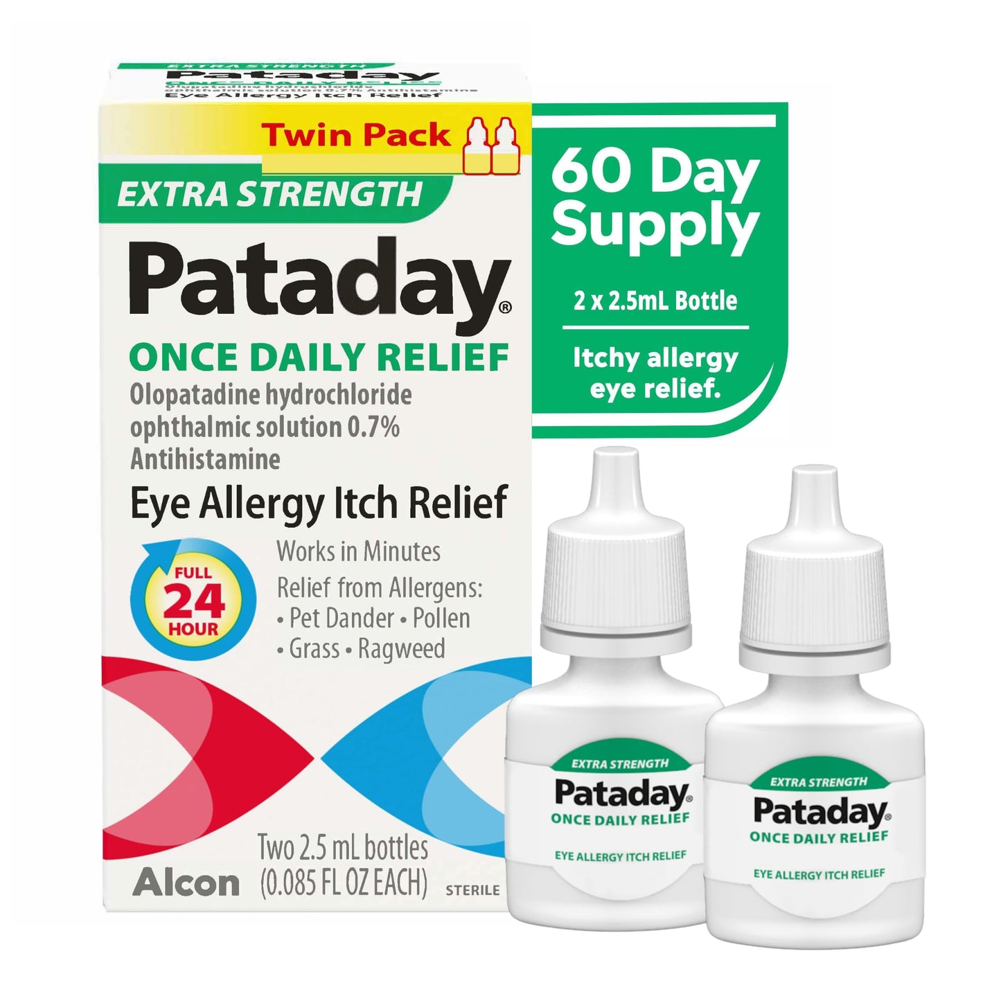 Pataday Once Daily Extra Strength Relief Allergy Eye Drops, 2.5 ml, Twin Pack, Antihistamine Eye Drops with Olopatadine 0.7% for Relief from Eye Allergy Itching, Works Up to 24 Hours - dailyvitalstore