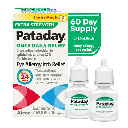 Pataday Once Daily Extra Strength Relief Allergy Eye Drops, 2.5 ml, Twin Pack, Antihistamine Eye Drops with Olopatadine 0.7% for Relief from Eye Allergy Itching, Works Up to 24 Hours - dailyvitalstore
