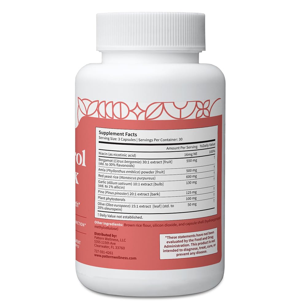 Pattern Wellness Cholesterol Complex Supplement – Supports Overall Well-Being – 3rd Party Lab Tested – 90 Vegan Capsules - dailyvitalstore
