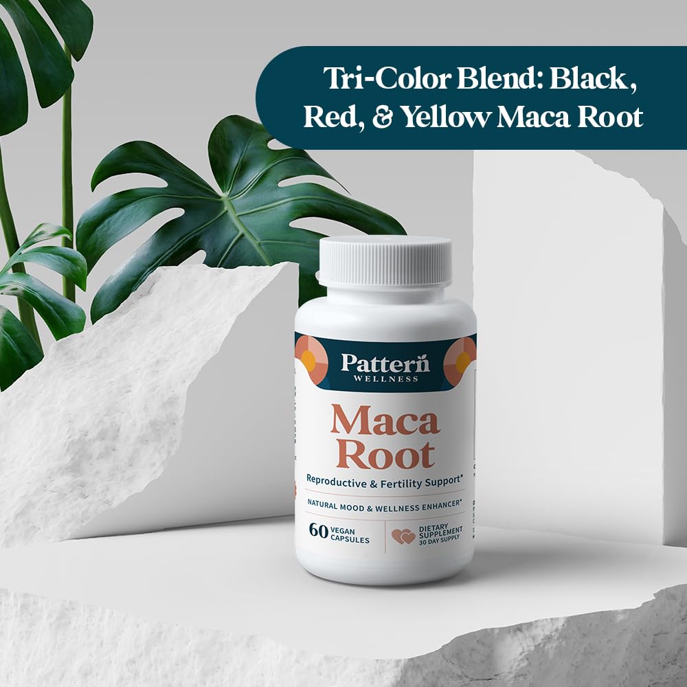 Pattern Wellness Maca Root Extract 20:1-500mg Per Serving – for Men & Women – Tri-Color Black/Red/Yellow Blend – 60 Vegan, Non-GMO Capsules - dailyvitalstore