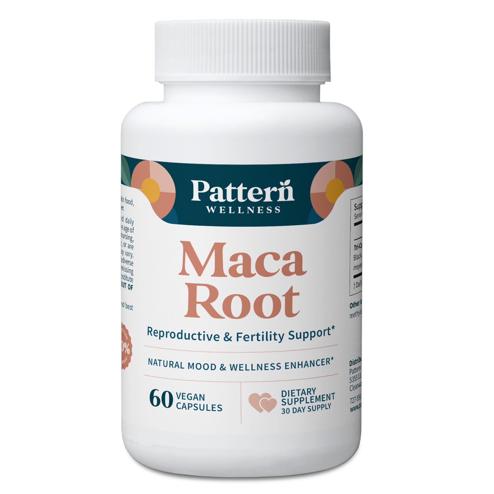Pattern Wellness Maca Root Extract 20:1-500mg Per Serving – for Men & Women – Tri-Color Black/Red/Yellow Blend – 60 Vegan, Non-GMO Capsules - dailyvitalstore