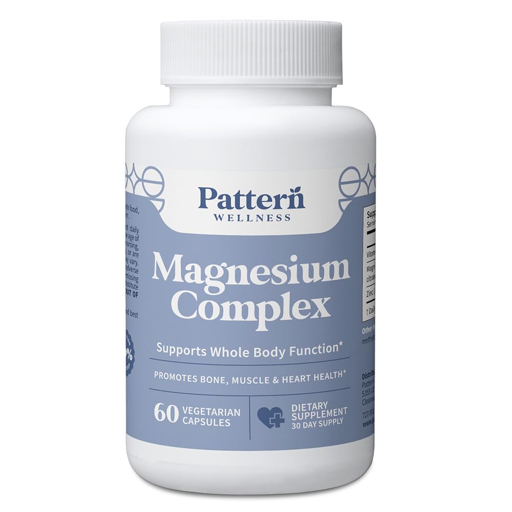 Pattern Wellness Magnesium Complex – Supports Muscle, Bone & Relaxation Health – with Zinc & Vitamin D – Daily Support Formula – 60 Vegan Capsules - dailyvitalstore