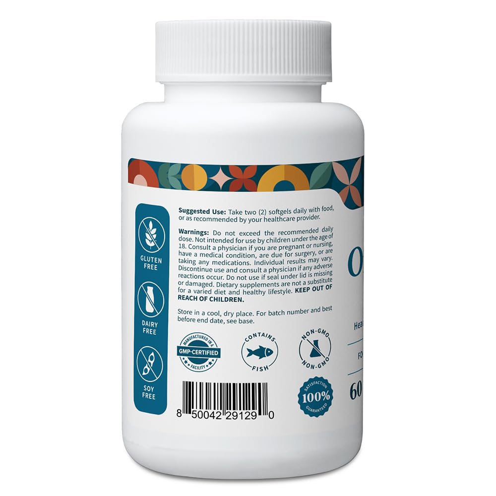 Pattern Wellness Omega 3 Softgels - Pure Fish Oil Formula - Helps Maintain Brain, Heart & Joint Health - 3rd Party Lab Tested - Non-GMO, Dairy-Free, Gluten-Free - 60 Softgels - dailyvitalstore