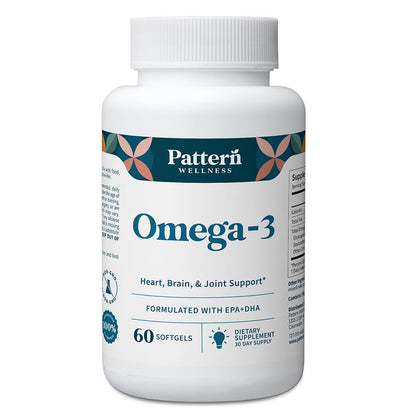 Pattern Wellness Omega 3 Softgels - Pure Fish Oil Formula - Helps Maintain Brain, Heart & Joint Health - 3rd Party Lab Tested - Non-GMO, Dairy-Free, Gluten-Free - 60 Softgels - dailyvitalstore