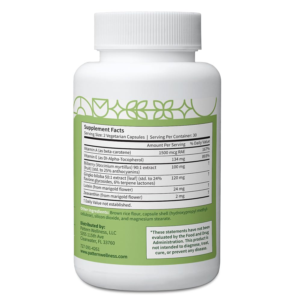 Pattern Wellness Vision Complex Supplement – Daily Eye & Visual Function Support – Herbal Extract & Vitamin Blend – 60 Vegan Capsules - dailyvitalstore
