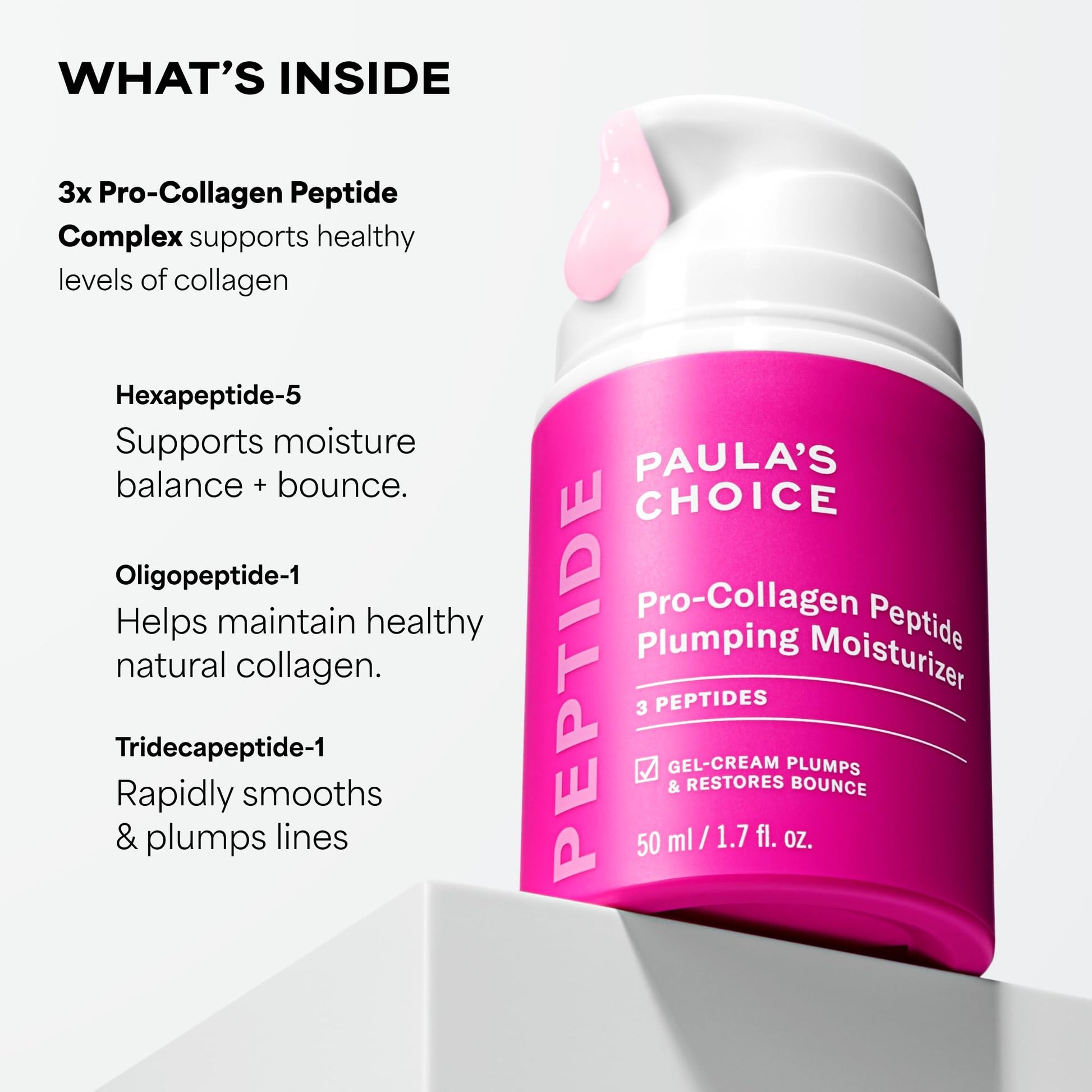 Paula's Choice Pro-Collagen Peptide Plumping Face Moisturizer, Daily Gel Face Cream for Deep Lightweight Hydration, Wrinkles & Loss of Firmness, Fragrance-Free, 1.7 Fl Oz - dailyvitalstore