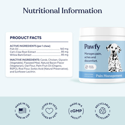 Pawfy Advanced Pain Management - Essential Vitamins & Supplements with Omega 3 |Joint Supplement for Dogs - Supports Hip & Joint Health for Small, Medium, Large Breeds | 30 Fast-Acting Chews - dailyvitalstore