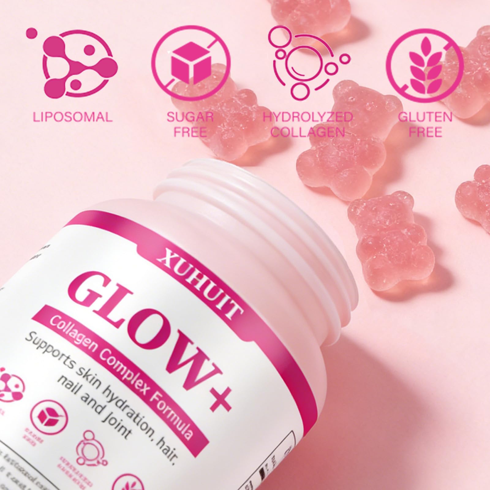 PBZPBZ Glow Collagen Gummies with Hyaluronic Acid & Resveratrol | Gentle Support for Skin, Hair & Nail Care | Non-GMO | 90 Count (1) - dailyvitalstore