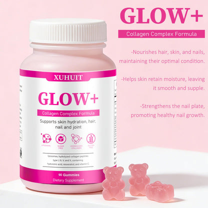 PBZPBZ Glow Collagen Gummies with Hyaluronic Acid & Resveratrol | Gentle Support for Skin, Hair & Nail Care | Non-GMO | 90 Count (1) - dailyvitalstore