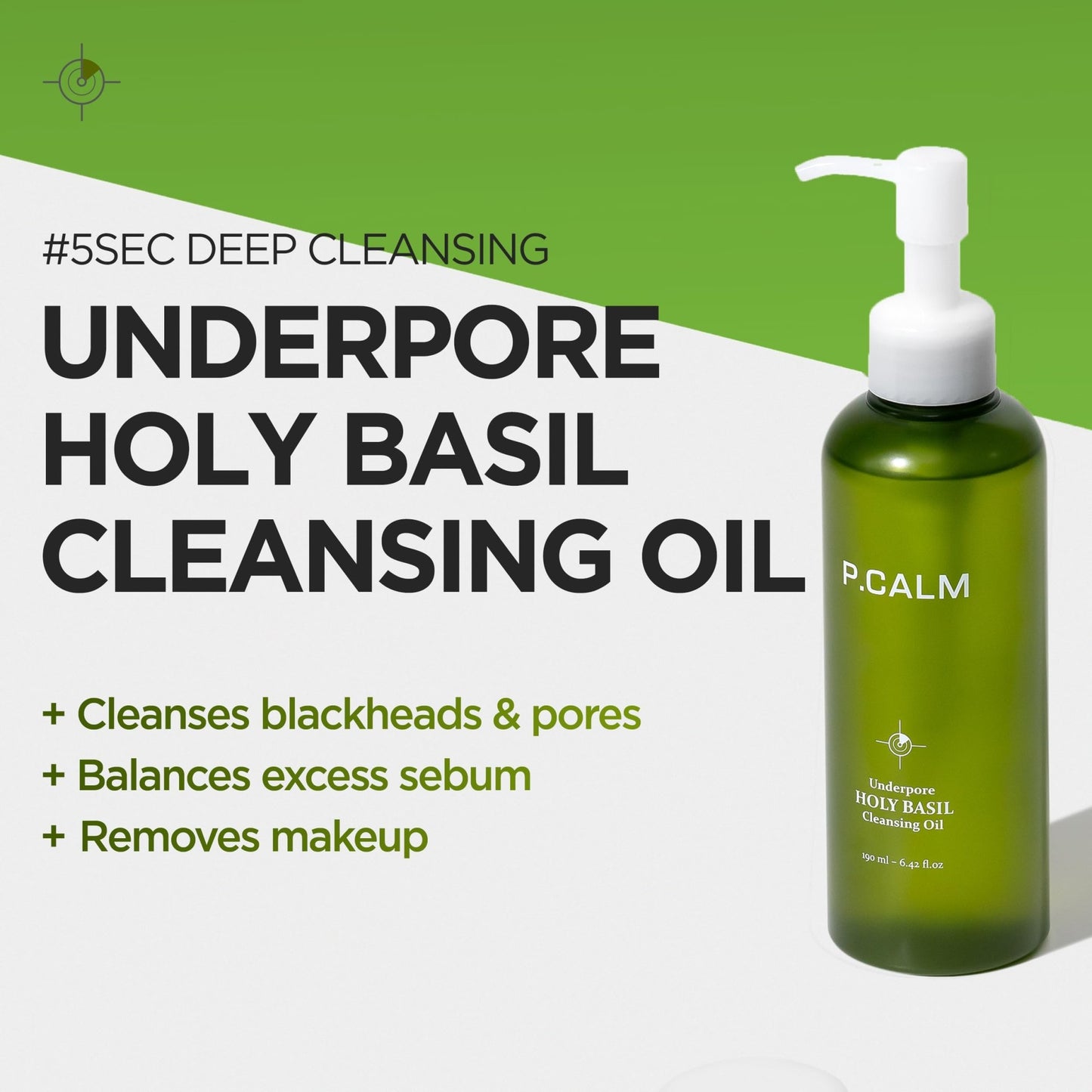 P.CALM Underpore Holy Basil Cleansing Oil – Holy Basil & Tea Tree for Deep Pore Cleansing, Blackhead Removal, and Makeup Removal, Korean Skincare (190ml / 6.42 fl.oz) - dailyvitalstore