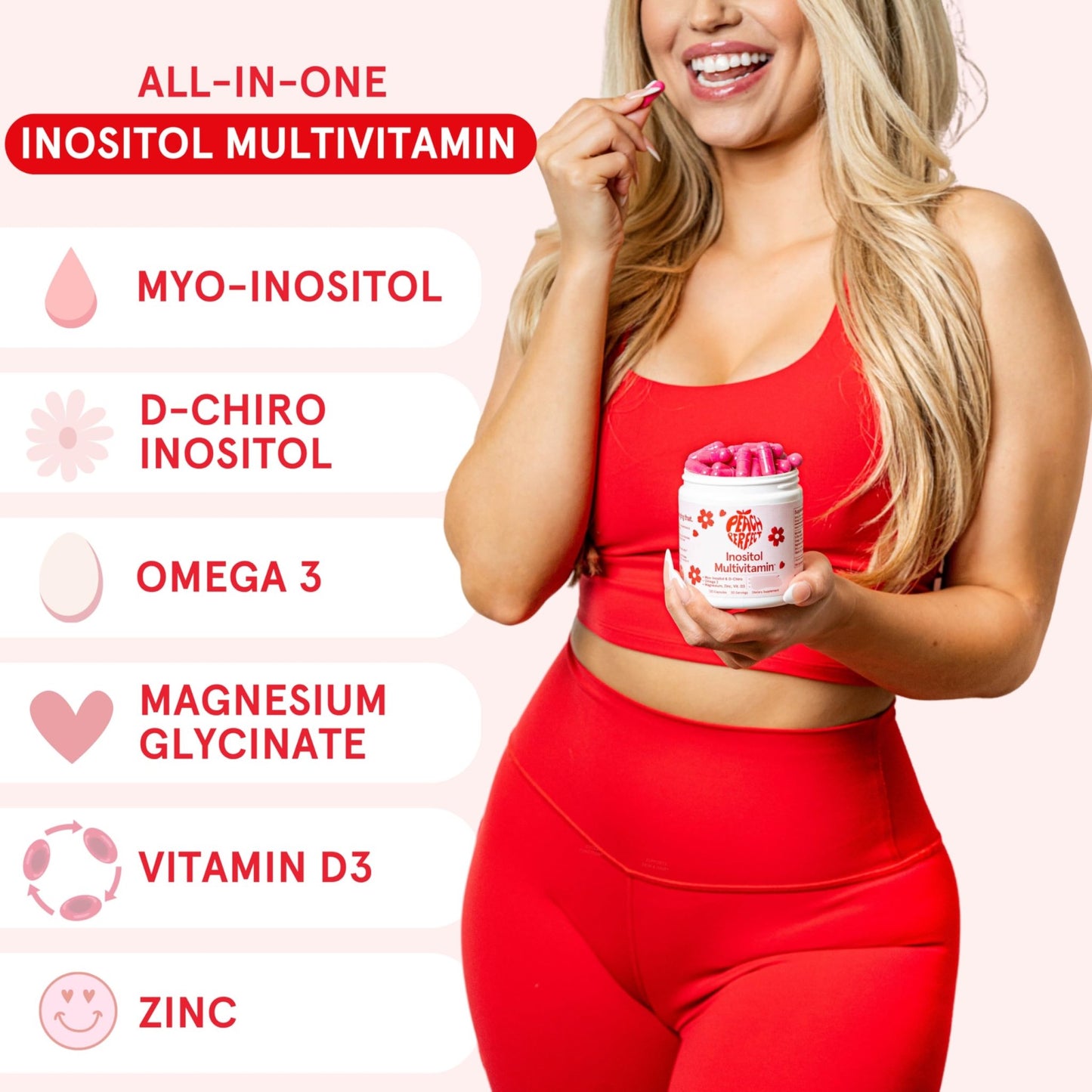 Peach Perfect Inositol Multivitamin – Myo-Inositol & D-Chiro 40:1 Blend, Omega-3, Vitamin D3, Magnesium, Zinc – Supports Women’s Health, Mood, Energy, Supplement – 30 SVG - dailyvitalstore