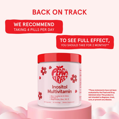 Peach Perfect Inositol Multivitamin – Myo-Inositol & D-Chiro 40:1 Blend, Omega-3, Vitamin D3, Magnesium, Zinc – Supports Women’s Health, Mood, Energy, Supplement – 30 SVG - dailyvitalstore