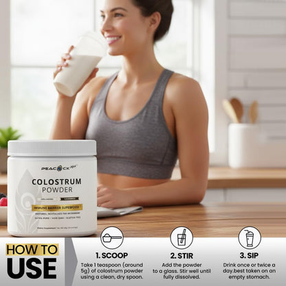 Peacock Max Colostrum Powder – 60g (30 Servings), Unflavored Bovine Colostrum Supplement, Superfood for Hair, Skin & Gut Health, Gluten-Free, Non-GMO - dailyvitalstore