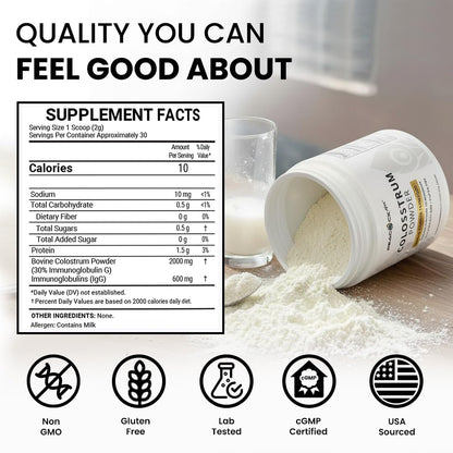 Peacock Max Colostrum Powder – 60g (30 Servings), Unflavored Bovine Colostrum Supplement, Superfood for Hair, Skin & Gut Health, Gluten-Free, Non-GMO - dailyvitalstore