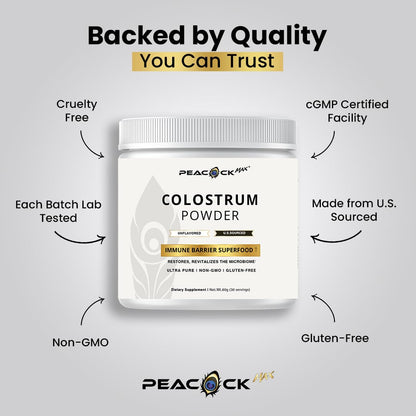 Peacock Max Colostrum Powder – 60g (30 Servings), Unflavored Bovine Colostrum Supplement, Superfood for Hair, Skin & Gut Health, Gluten-Free, Non-GMO - dailyvitalstore