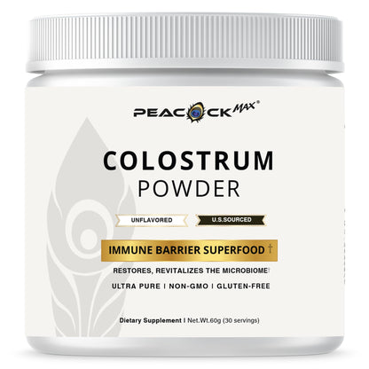 Peacock Max Colostrum Powder – 60g (30 Servings), Unflavored Bovine Colostrum Supplement, Superfood for Hair, Skin & Gut Health, Gluten-Free, Non-GMO - dailyvitalstore