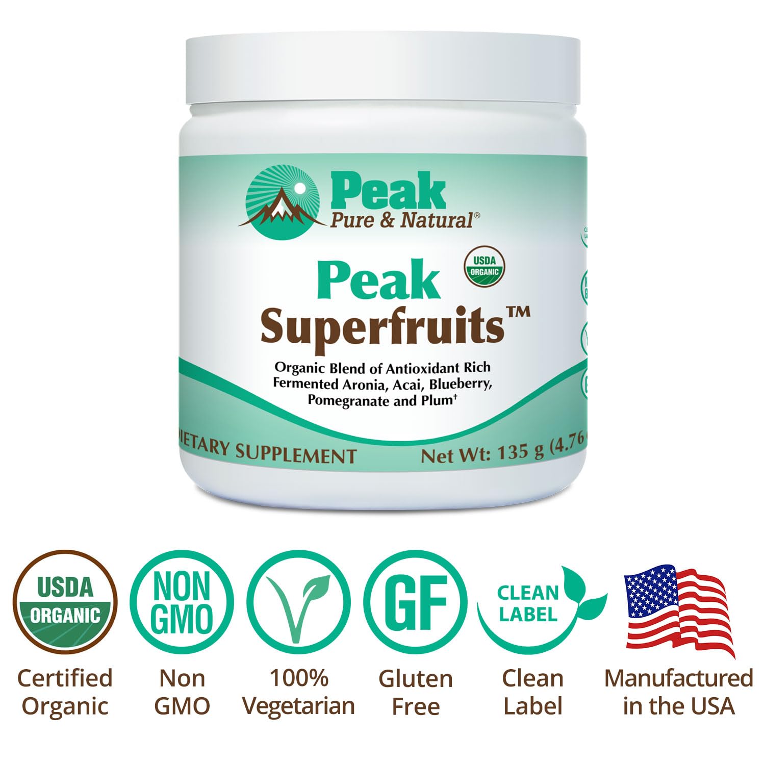 Peak Organic Superfruits - Polyphenol Rich Superfood Powder - Non-GMO Fermented Aronia Berry, Acai, Blueberry, Pomegranate, and Plum - Aging, Metabolic Health, Heart Health (30 Servings) - dailyvitalstore