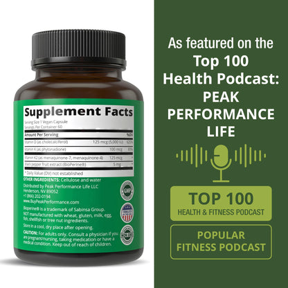 Peak Performance Advanced Vitamin D 5000 IU with All 3 Types of Vitamin K Vitamin D3 and Vitamin K2, K1, MK-7 (MK7), MK4 Supplement - dailyvitalstore