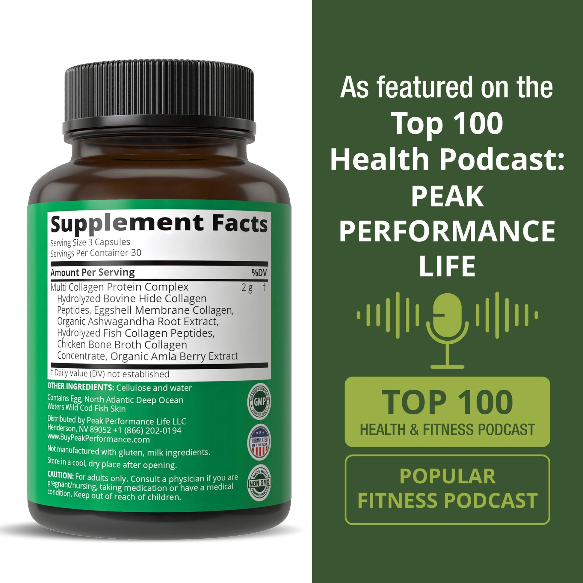 Peak Performance All 5 Multi-Collagen Capsules - 90 Pills of Grass Fed Peptides Protein - Supplement with All 5 Collagen Types I, II, III,V, X from Beef, Fish, Eggshell, and Chicken Bone Broth - dailyvitalstore