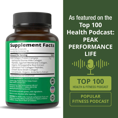 Peak Performance All 5 Multi-Collagen Capsules - 90 Pills of Grass Fed Peptides Protein - Supplement with All 5 Collagen Types I, II, III,V, X from Beef, Fish, Eggshell, and Chicken Bone Broth - dailyvitalstore