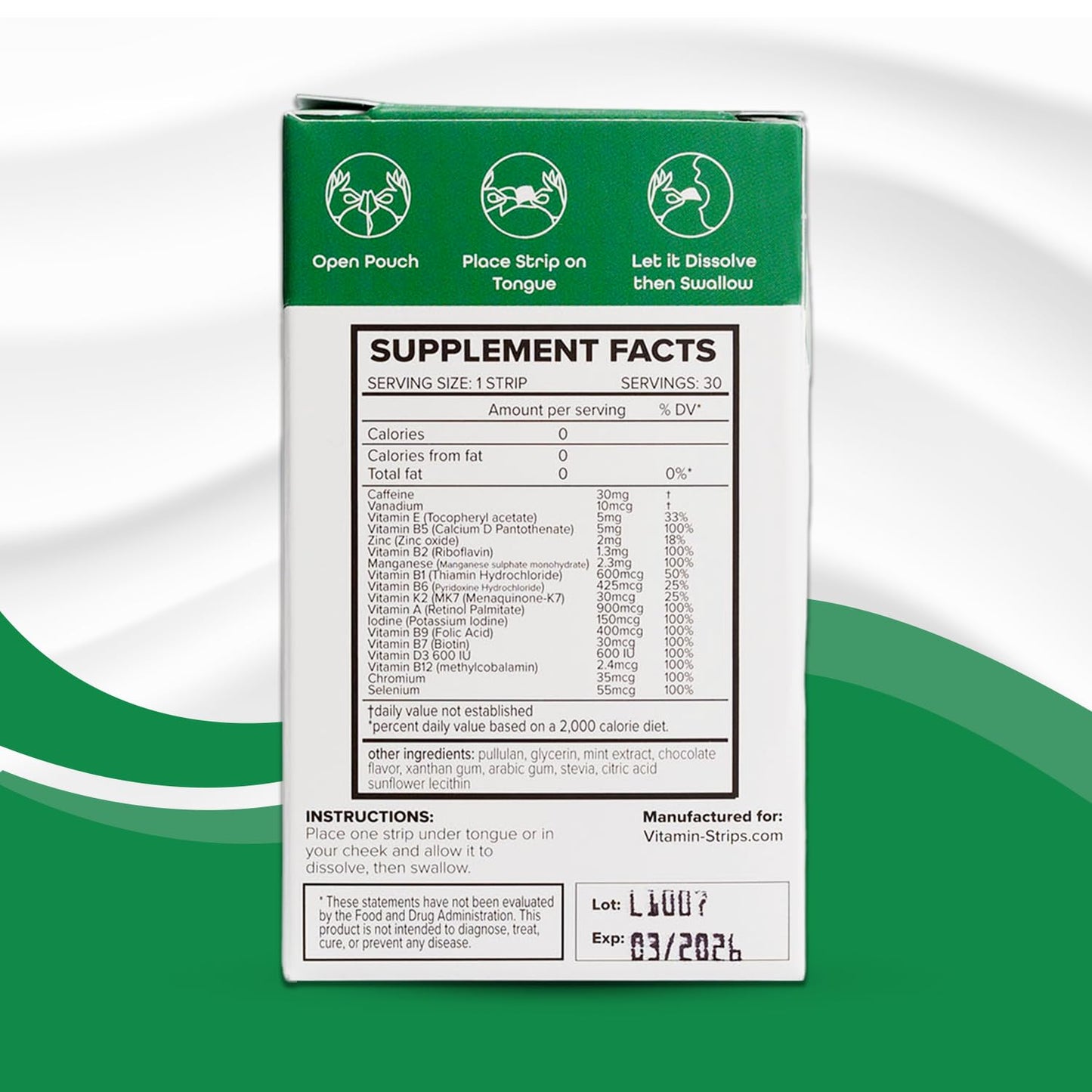 Peak Performance Energy Strips — Vegan, Gluten Free, Soy Free & Sugar-Free Breath Strips w/Caffeine, 18 Vitamins & Minerals — Instant Energy Boost Chocolate Mint Dietary Supplement — 30 Oral Strips - dailyvitalstore