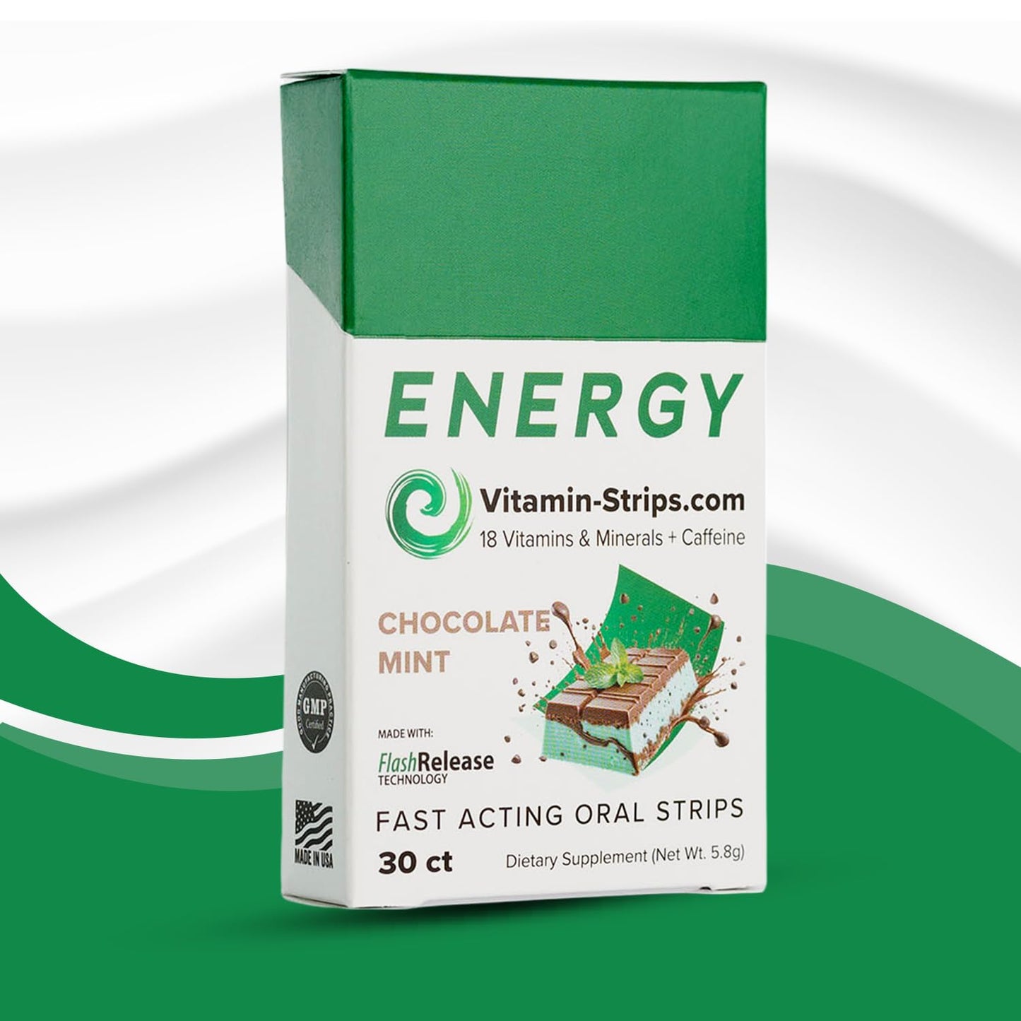 Peak Performance Energy Strips — Vegan, Gluten Free, Soy Free & Sugar-Free Breath Strips w/Caffeine, 18 Vitamins & Minerals — Instant Energy Boost Chocolate Mint Dietary Supplement — 30 Oral Strips - dailyvitalstore