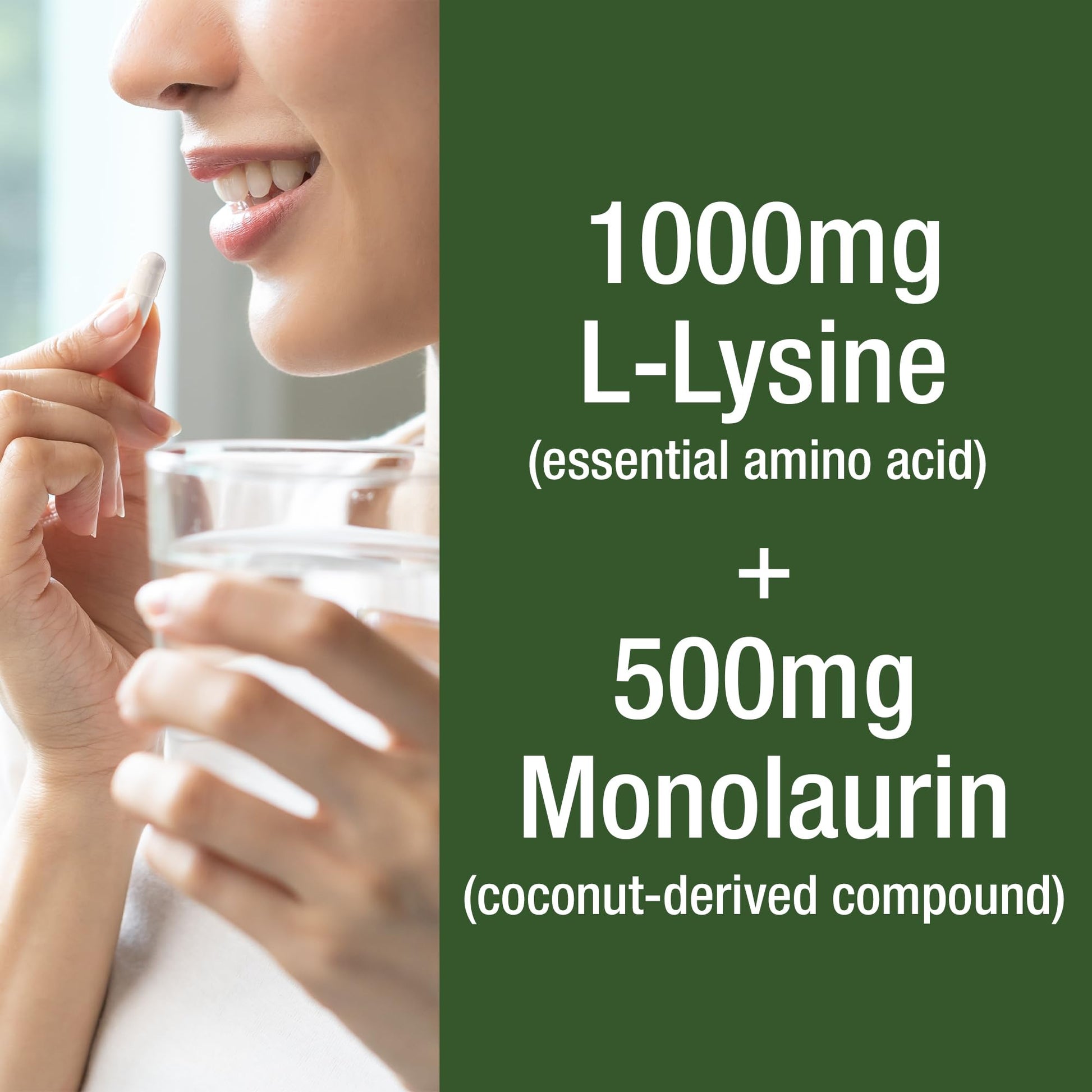 Peak Performance L Lysine 1000mg + Monolaurin 500mg High Potency Supplement for Lips, Skin, & Immune Support - L-Lysine 2-in-1 Bioavailable Supplements - dailyvitalstore