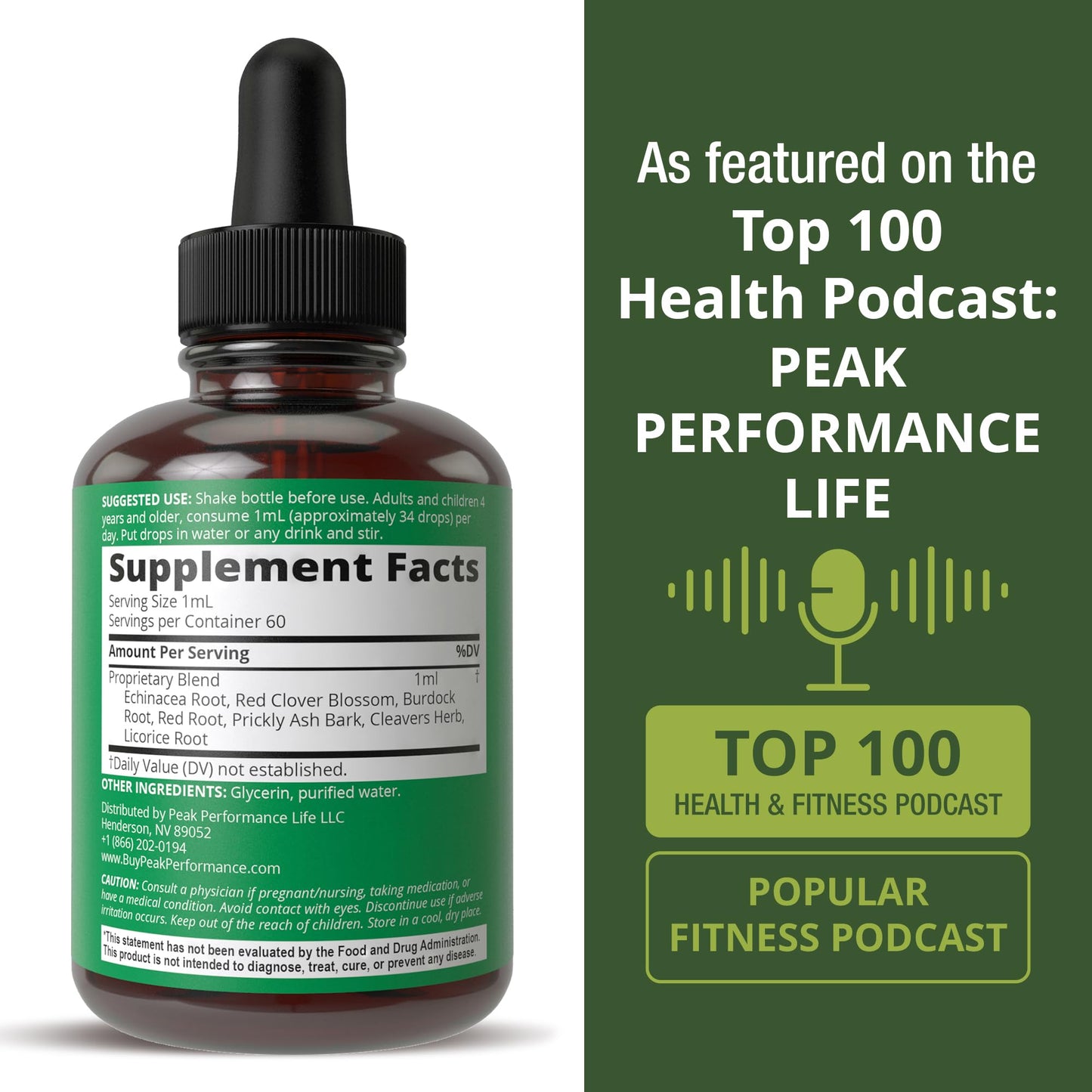 Peak Performance Lymphatic Drainage Drops. Sugar Free 7-in-1 Lymph Detox and Cleanse Support. Vegan Supplement with Echinacea, Red Clover Blossom, Burdock Root, Cleavers Herb, Licorice Root, and More - dailyvitalstore