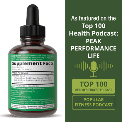 Peak Performance Lymphatic Drainage Drops. Sugar Free 7-in-1 Lymph Detox and Cleanse Support. Vegan Supplement with Echinacea, Red Clover Blossom, Burdock Root, Cleavers Herb, Licorice Root, and More - dailyvitalstore