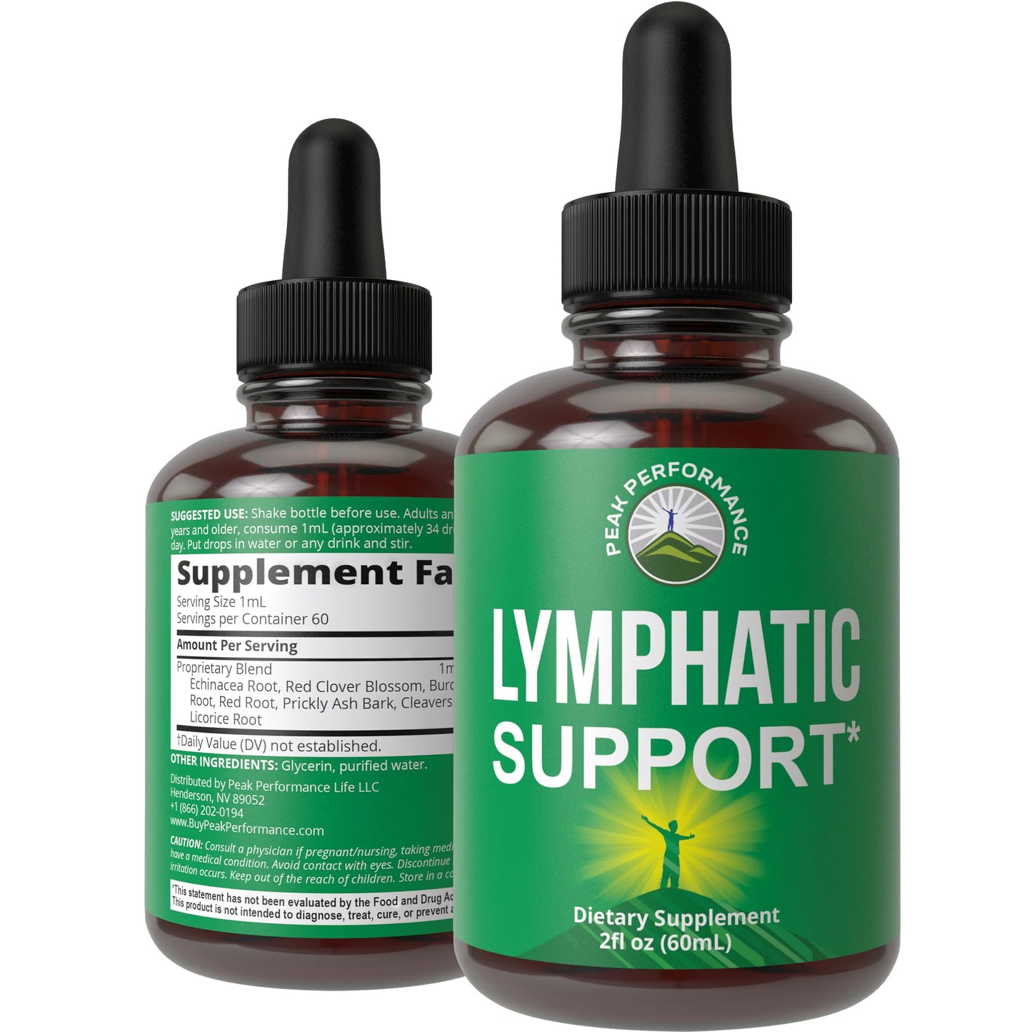 Peak Performance Lymphatic Drainage Drops. Sugar Free 7-in-1 Lymph Detox and Cleanse Support. Vegan Supplement with Echinacea, Red Clover Blossom, Burdock Root, Cleavers Herb, Licorice Root, and More - dailyvitalstore
