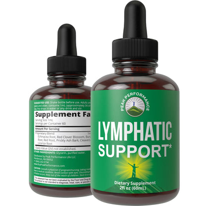 Peak Performance Lymphatic Drainage Drops. Sugar Free 7-in-1 Lymph Detox and Cleanse Support. Vegan Supplement with Echinacea, Red Clover Blossom, Burdock Root, Cleavers Herb, Licorice Root, and More - dailyvitalstore