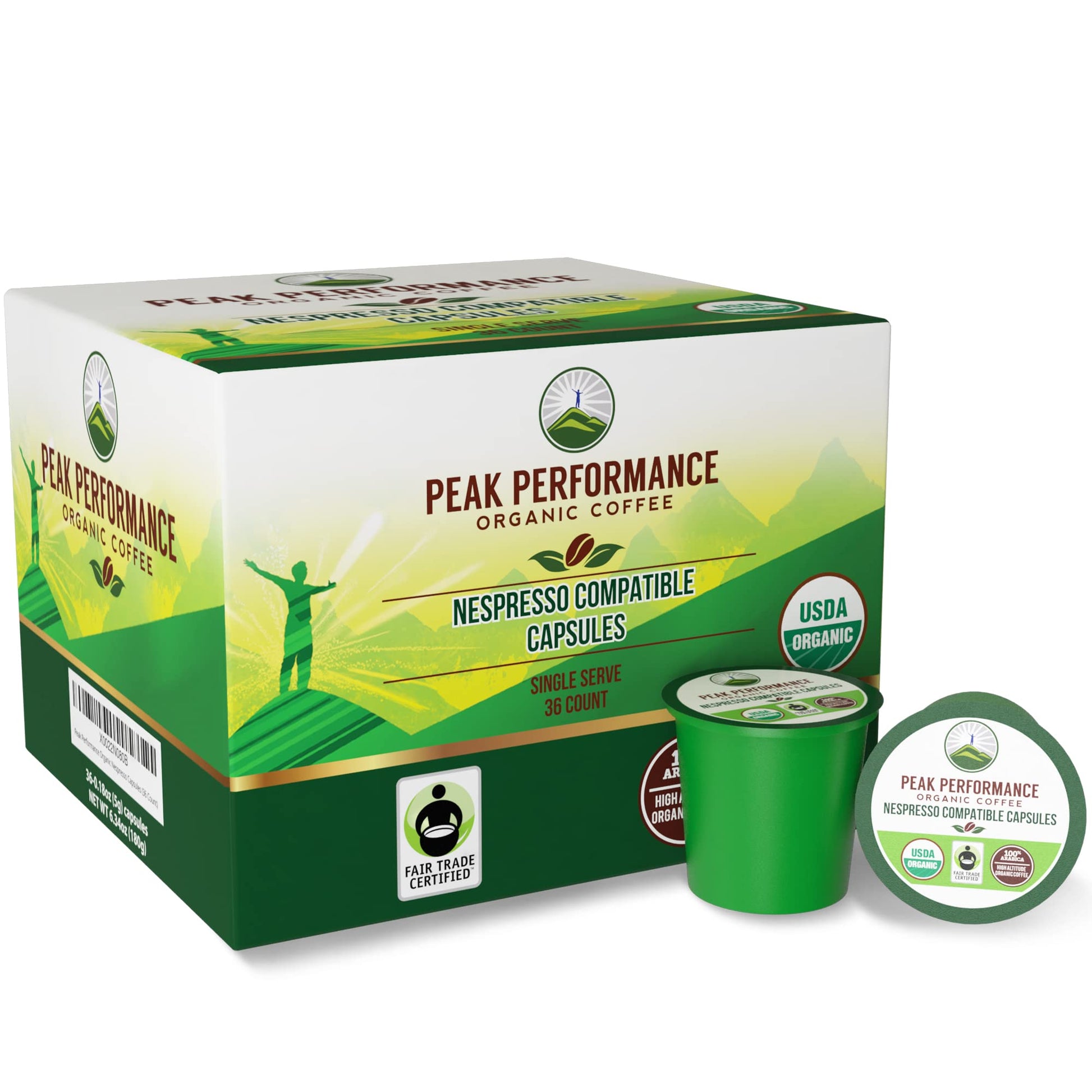 Peak Performance Organic Capsules for Nespresso Machines - Fair Trade, Low Acid, Organic Espresso Coffee Pods (36 Count) Compatible with All Nespresso Capsule Brewers - Medium Roast Single Serve Pod - dailyvitalstore
