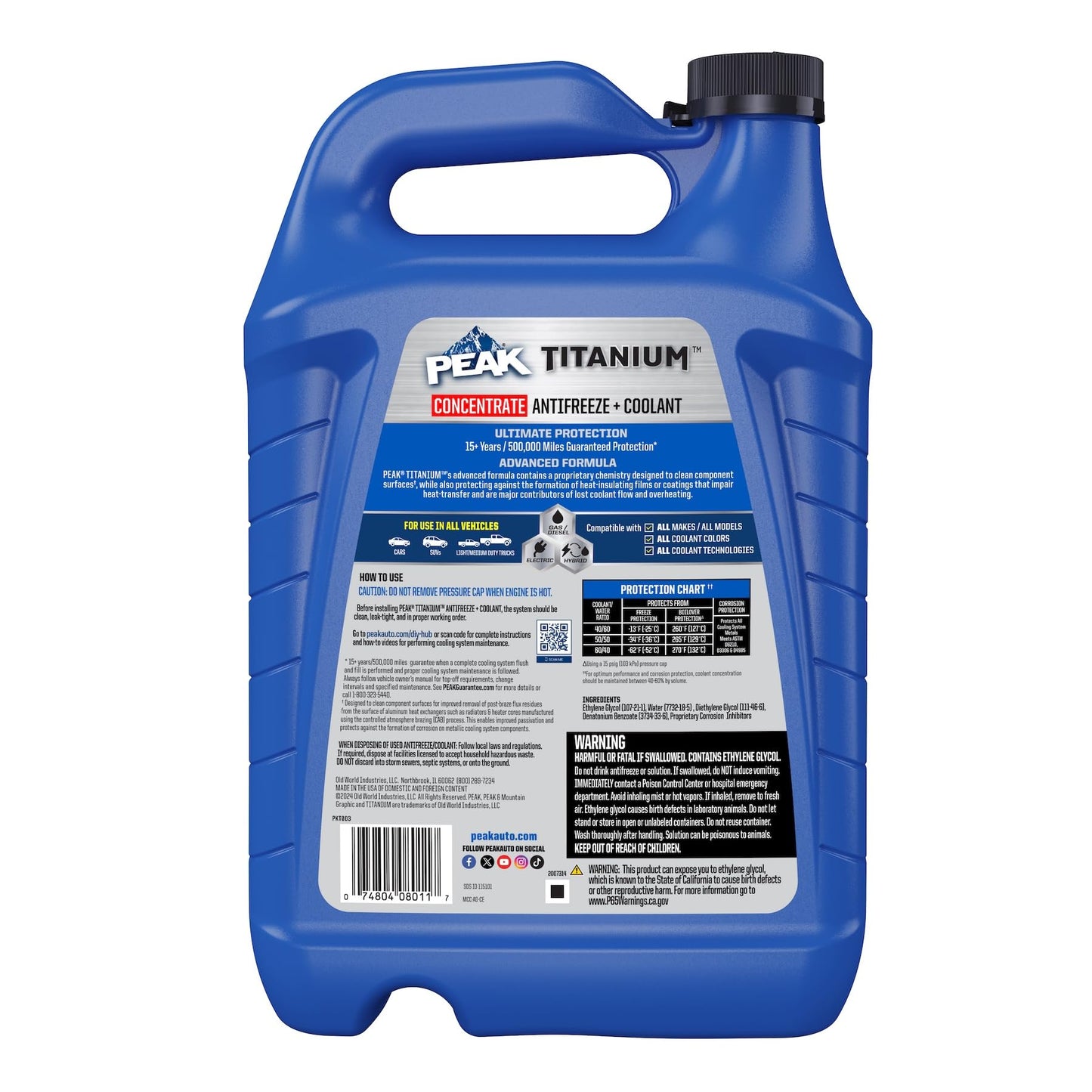 PEAK Titanium Concentrate Prediluted Antifreeze and Coolant for All Engine Cooling Systems, Long-Lasting Yellow Engine Coolant/Antifreeze for Lifetime Engine Protection in All Vehicles, 1 Gal. - dailyvitalstore