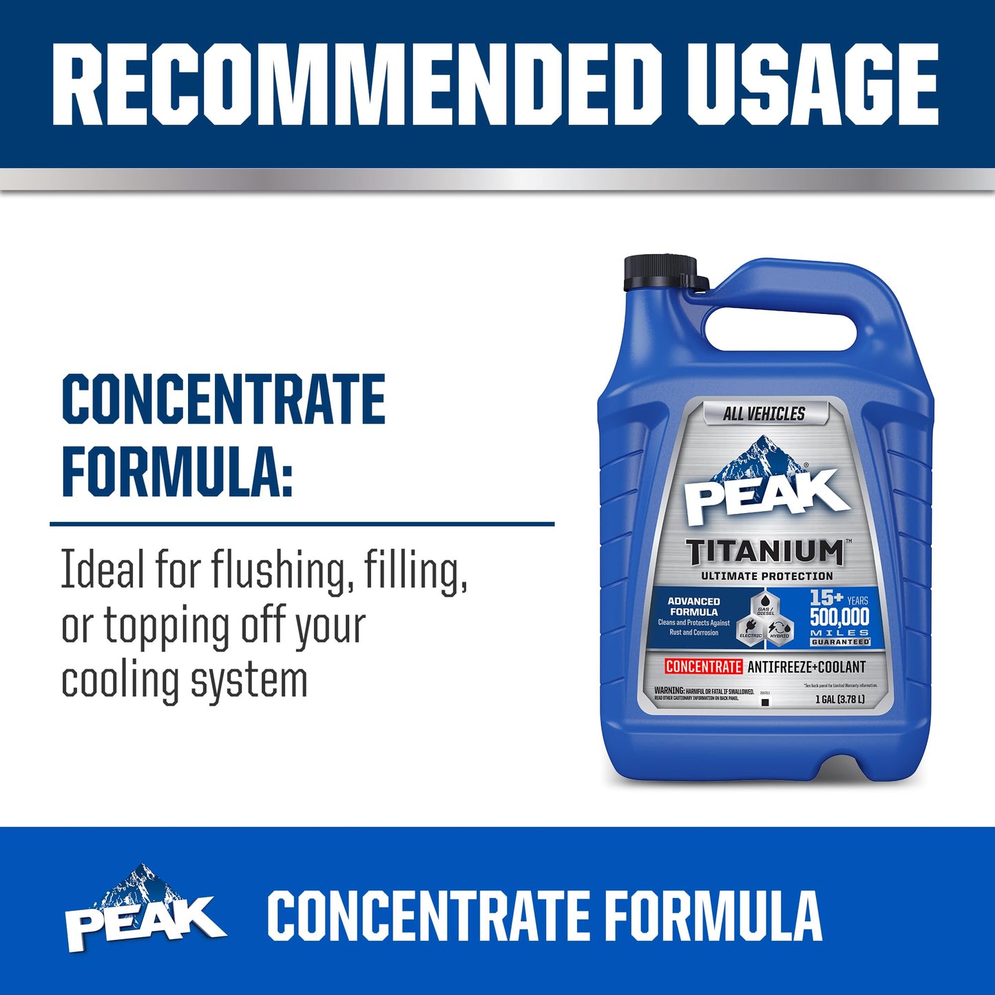 PEAK Titanium Concentrate Prediluted Antifreeze and Coolant for All Engine Cooling Systems, Long-Lasting Yellow Engine Coolant/Antifreeze for Lifetime Engine Protection in All Vehicles, 1 Gal. - dailyvitalstore