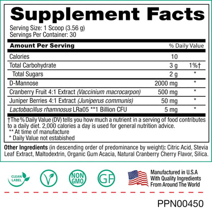 Peak Urinary Tract Supplement Powder - Cranberry and D-Mannose Powder with Juniper Berries and Probiotics for Urinary Tract Health, Ph Balance, UTI Defense - Vegan, Gluten Free (30 Day Supply) - dailyvitalstore