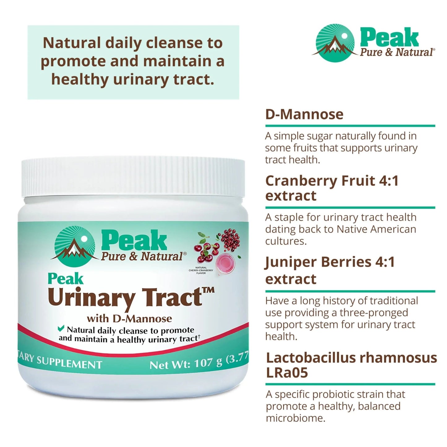 Peak Urinary Tract Supplement Powder - Cranberry and D-Mannose Powder with Juniper Berries and Probiotics for Urinary Tract Health, Ph Balance, UTI Defense - Vegan, Gluten Free (30 Day Supply) - dailyvitalstore