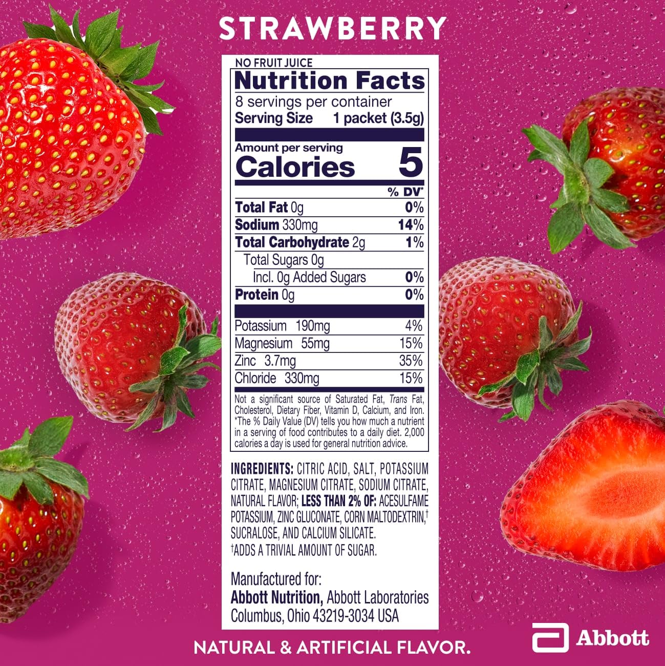 Pedialyte Electrolyte Drink Mix With Zero Sugar | Hydration With Key Electrolytes | Great Hydration Low in Calories | Strawberry, 24 Powder Packets - dailyvitalstore