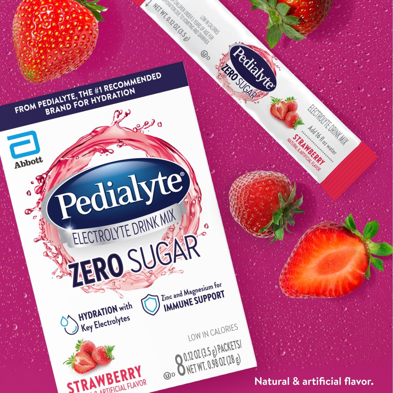 Pedialyte Electrolyte Drink Mix With Zero Sugar | Hydration With Key Electrolytes | Great Hydration Low in Calories | Strawberry, 24 Powder Packets - dailyvitalstore