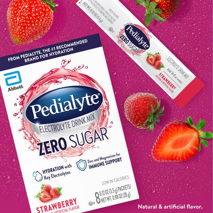 Pedialyte Electrolyte Drink Mix With Zero Sugar | Hydration With Key Electrolytes | Great Hydration Low in Calories | Strawberry, 24 Powder Packets - dailyvitalstore