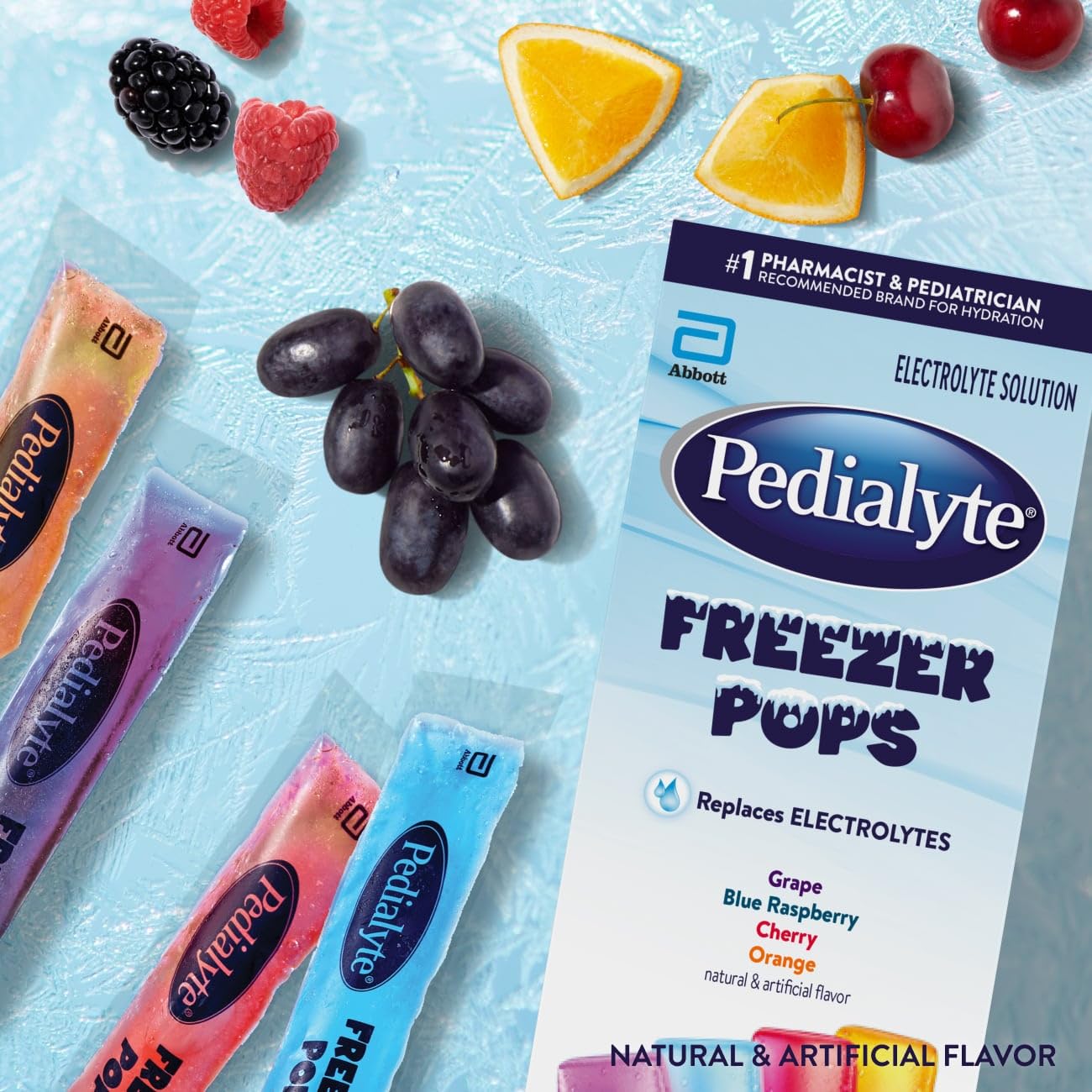 Pedialyte Electrolyte Solution Freezer Pops, Hydration Variety Pack— Grape, Blue Raspberry, Cherry, Orange, Pack of 64 - dailyvitalstore