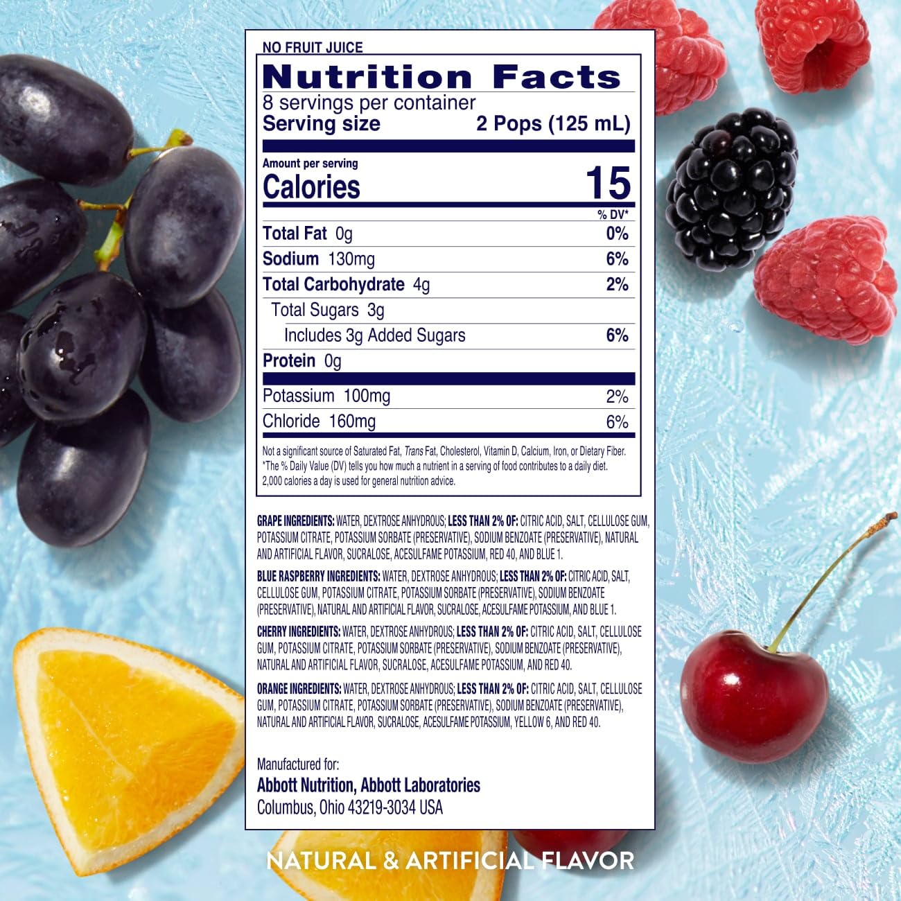 Pedialyte Electrolyte Solution Freezer Pops, Hydration Variety Pack— Grape, Blue Raspberry, Cherry, Orange, Pack of 64 - dailyvitalstore