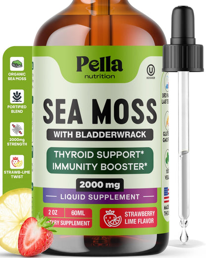 Pella Nutrition Sea Moss Drops with Bladderwrack – 4X Faster Absorption Than Irish Sea Moss Gel Superfood, Gummies, and Capsules – Digestive & Immune Support Supplement (Strawberry Lime, 60mL) - dailyvitalstore