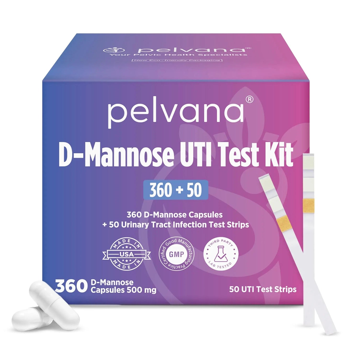 Pelvana D-Mannose UTI Kit for Women – UTI Test Strips & D-Mannose Supplement, At-Home Testing, Maintains Healthy Urinary Tract Balance, Flushes Impurities – 3 Bottles (120 Capsules) + 50 Test Strips - dailyvitalstore