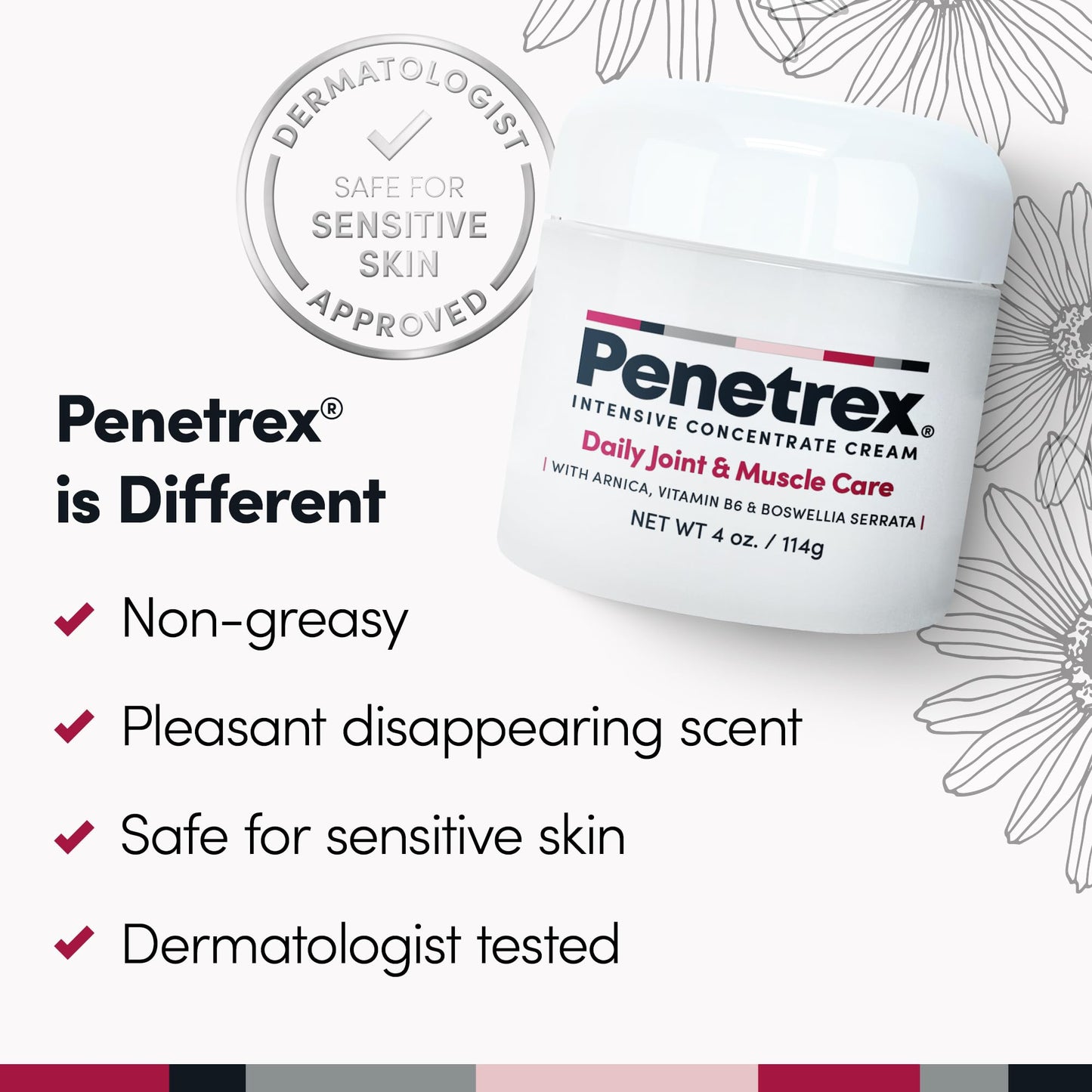 Penetrex Joint & Muscle Therapy - Soothing Comfort for Back, Neck, Hands, Feet - Premium Whole Body Rub with Arnica, Vitamin B6 MSM & Boswellia - Non-Greasy 4oz Cream - dailyvitalstore