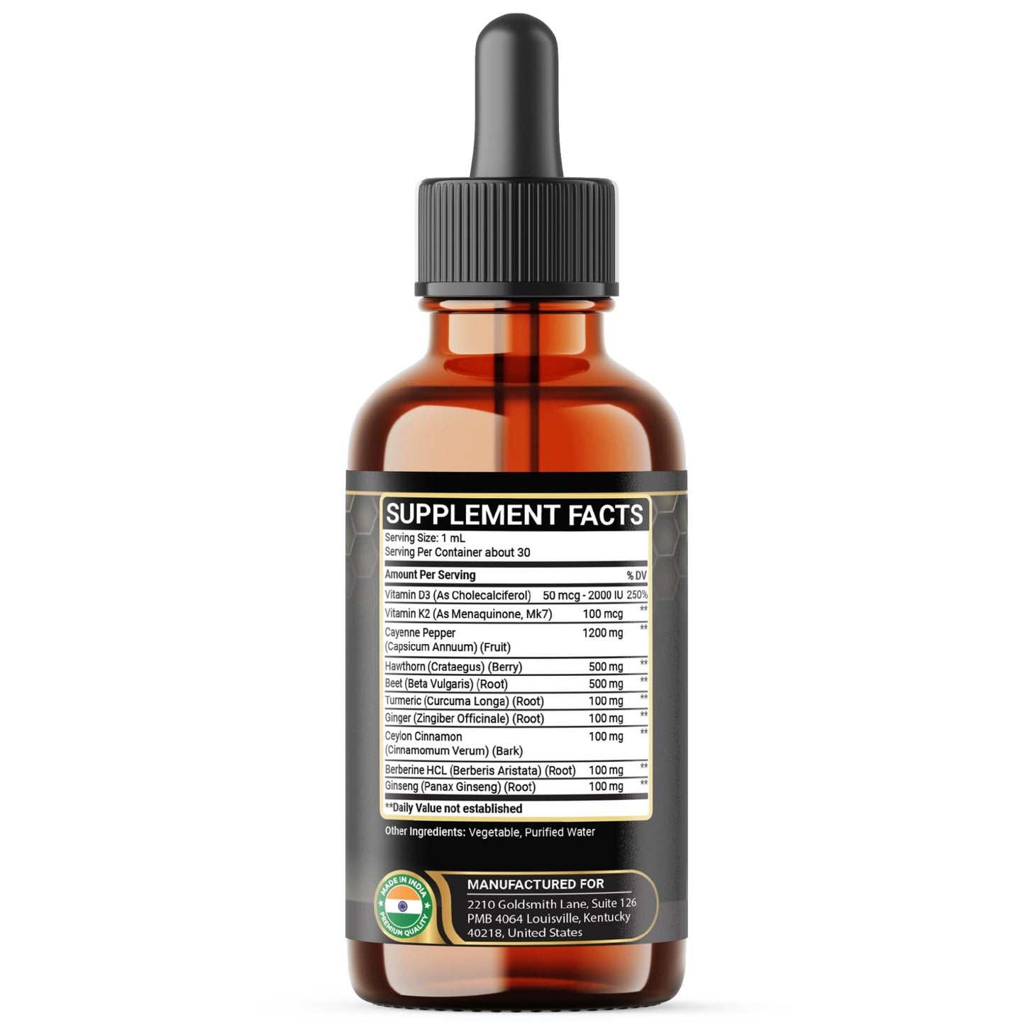 Penhoment 2 Packs - 2700 mg 10in1 Cayenne Pepper Liquid Drops with Hawthorn Berry, Vitamin D3 K2, Beet Root, Ginger Turmeric, Ginger, Ceylon Cinnamon, Berberine, and Ginseng - 2 Months - dailyvitalstore