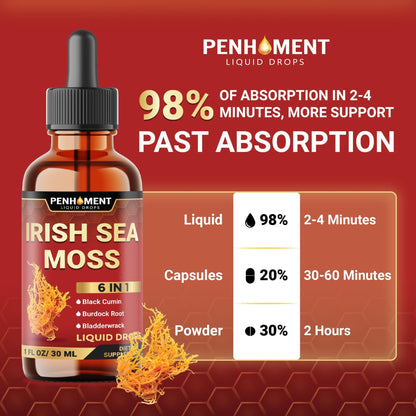 Penhoment 6in1 Sea Moss Drops with Black Seed Oil Irish Seamoss, Ashwagandha, Burdock Root & Bladderwrack - 1FL Oz - 30 Day Supply - dailyvitalstore